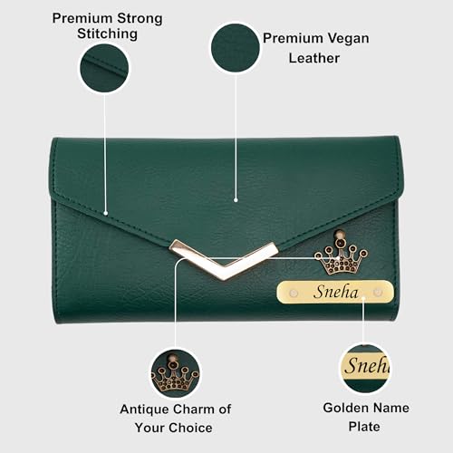 Image of WALLETKART Personalized Leather Women's Clutch with Name & Charm | Customized Clutch for Girlfriend Friend Wife Mother & Sister