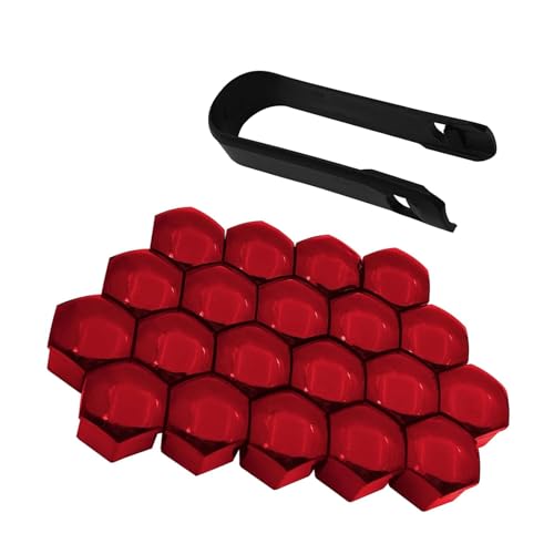 Cuymoap 20 PCS Lug Nut Covers 19 mm Tire Nut Dustproof Protective Cover with Pull Clip Rustproof Electroplated Aesthetically Pleasing Decoration for Most Cars Tire Trim Accessories (Red)
