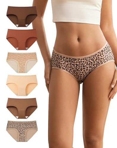 INNERSY Bragas Algodon Mujer Elastano Ropa Interior Cintura Baja Braguita Deporte Pack de 6 (L, 2 Leopardo/4 Colores Lisos)