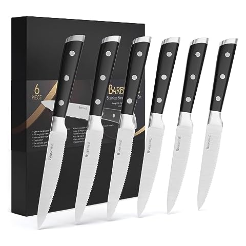 Barenthal Steak Knives Set of 6, Steak Knife Set Dishwasher Safe, German Stainless Steel Serrated Knife with Box Sharp Steak Knives for Christmas Gift Cover