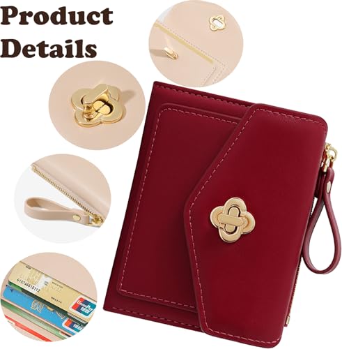 Geldbörsen Frauen Portemonnaie Damen Rotes Minimalistisches Blumen Design Portemonnaie für Frauen Klein Portmonee mit Ausweisfach und Kartenhüllen – Bild 5