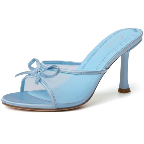 Image of Mostrin Kitten Heels for Women Round Toe Heels With Bow Vintage Mules Sexy Slip on Stiletto Backless Sandals for Party Daily