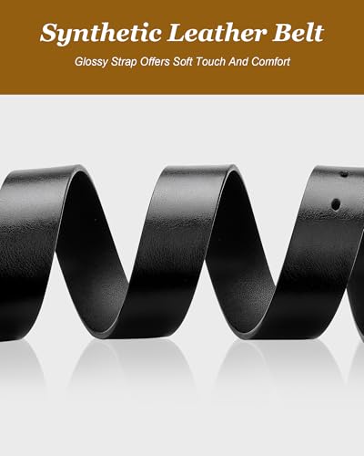 Mens Black Belt - PU Leather for Casual & Office, 1.4" Wide with Silver/Black Alloy Buckle3