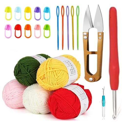 Image of VIRADHAM Complete Crochet Kit for Beginners - Colorful Yarn, Crochet Hooks, Needles, Stitch Markers & Cutting Tools | DIY Crocheting Starter Set for Adults & Kids (Hook+cuttar Set)