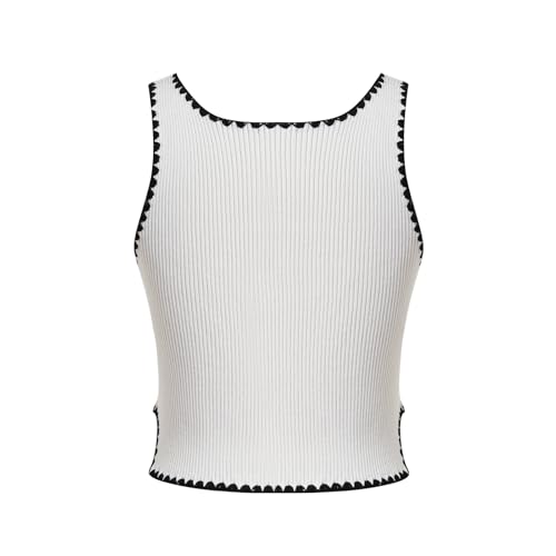 Women's Vest Casual Square Neck Sleeveless Side Contrasting Color Slim Knit Crop Top with Exposed Navel2