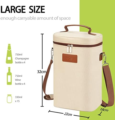 Tirrinia 4 Bottle Wine Gift Carrier - Leakproof & Insulated Padded Portable Versatile Wine Carrying Cooler Tote Bag for Travel, BYOB Restaurants, Wine Tasting, Parties,Gift for Wine Lovers, Beige