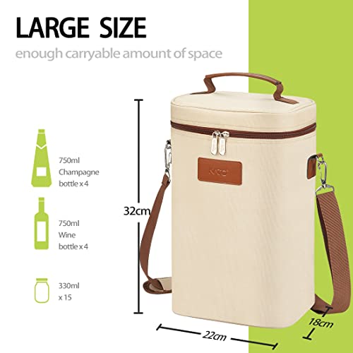 Tirrinia 4 Bottle Wine Gift Carrier - Leakproof & Insulated Padded Portable Versatile Wine Carrying Cooler Tote Bag for Travel, BYOB Restaurants, Wine Tasting, Parties,Gift for Wine Lovers, Beige
