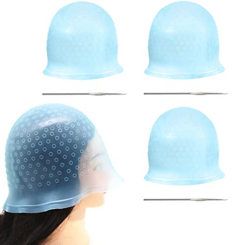 Silicone Highlight Cap, Reusable Highlight Hair Cap Silicone Hair Staining Cap Hair Coloring Dye Cap with Hooks for Women Girls Dyeing Hair (3 Sets)