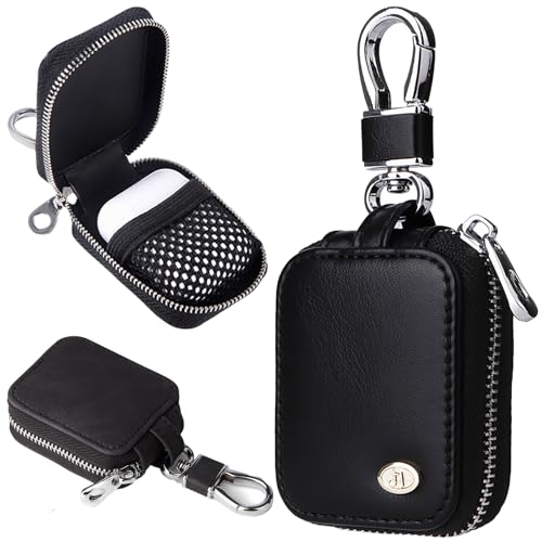 Fofvccv PU Leather Earbud Case with Zipper, Earphone Storage Organizer with Mesh Pocket & Keychain for AirPods 4 1 2 3 Pro, Small Carrying Pouch for Wireless Wired Earphones USB Cable - EJB Black