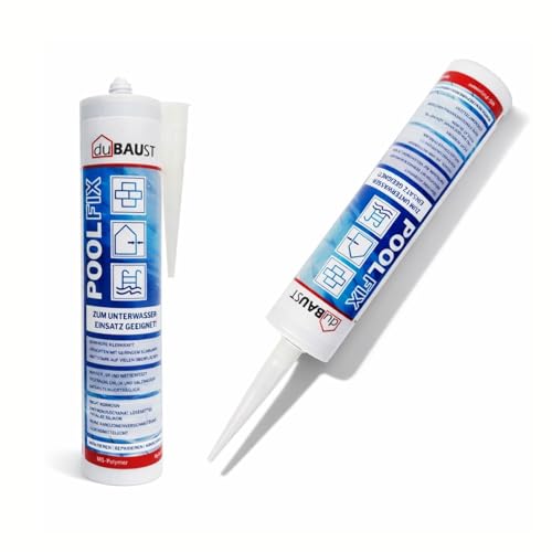 dubaust POD24 Poolfix Poolkleber Pooldichtstoff Montagekleber Polymer zum Kleben und Abdichten unter Wasser einsetzbar UV-bestaendig bleibt dauerelastisch 290ml (1 weiss)