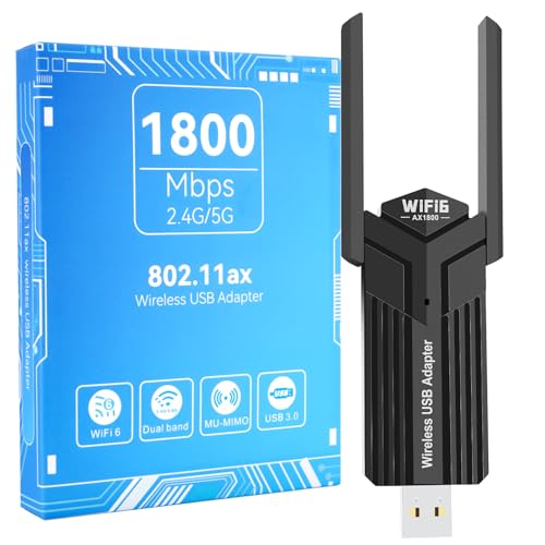 Vemfay USB WLAN Stick Adapter für PC, WLAN Empfänger PC WiFi 6 AX1800 Dual Band (5 GHz 2.4 GHz) Adapter for Desktop/Laptop, Windows 11/10, WPA3 Encryption, MU-MIMO,USB 3.0, Plug...