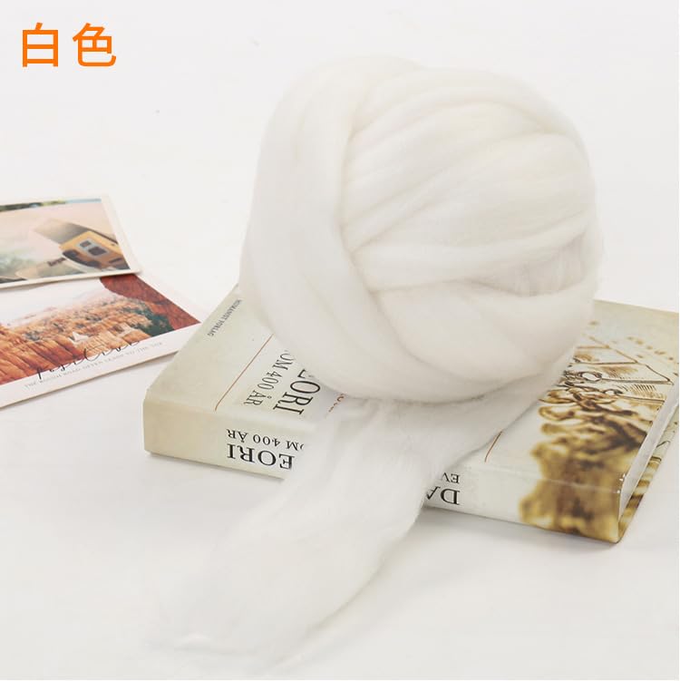 Lana merina de 2.2 libras para hilar, hilo grueso y suave para tejer cobija de brazo, núcleo de fieltro, relleno cardado, color blanco