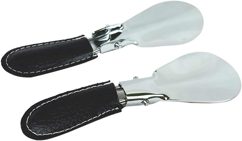 Stainless Steel Adjustable Practical Leather Case Professional Easy Carry Mini Shoe Horn Accessories Foldable Flexible