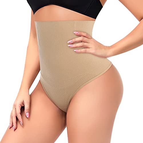 Image of Werena Thong Shapewear for Women Tummy Control Seamless High Waist Body Shaper Underwear Shaping Panties(#20 Beige (High Waist), Medium)