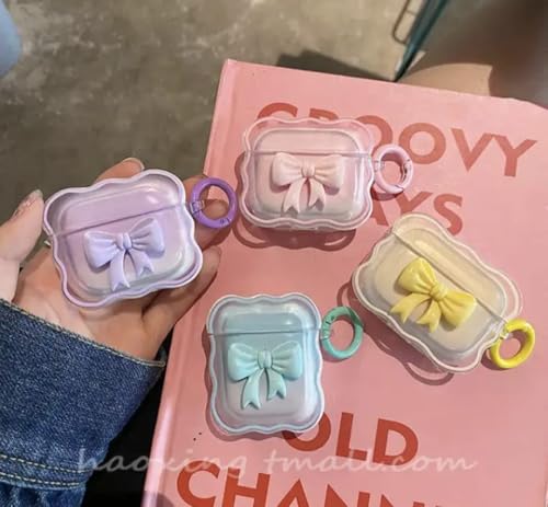 Image of Dezet Cute Soft Silicone Pouh Case for Airpods Pro GEN-2 (2022) � 3D Cartoon Animal Character Cover with Keychain Ring, Shockproof & Dustproof Protective Case for Kids & Girls (Bow Purple)
