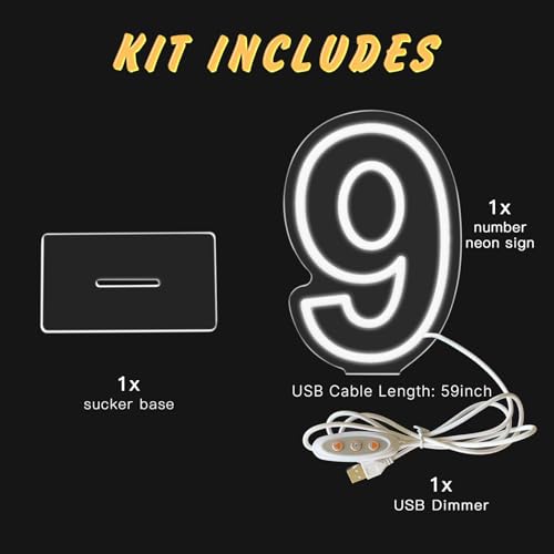 Image of YALLOVE Neon Sign Number 9, 9.8 inches Height USB Powered Night Light-up Numbers for Birthdays Decor, Party Anniversary, Cafe Bar Decor (Small)