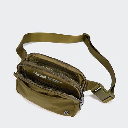 Image of Pander Everywhere Belt Bag for Women, 5 Zipper Pockets Nylon Crossbody Fanny Pack Purse (Dark Moss)