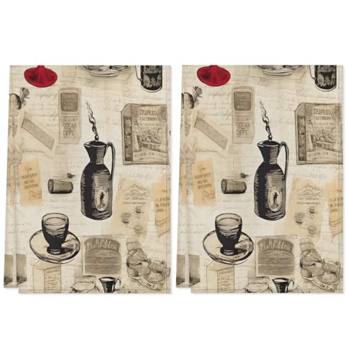 QsirBC Food Classic Decor Kitchen Towels Set of 2 Hand Towels Dish Towels Reusable Decorative Towel Sets for Cooking Baking, 28.3 X 17.7 Inch