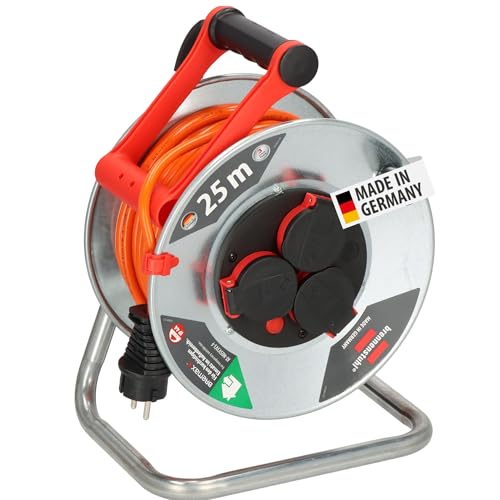 Brennenstuhl Garant S V2 IP44 Kabeltrommel 25m outdoor (Made in Germany, Kabel in Signalfarbe orange, Stahlblech, kurzfristiger Einsatz im Außenbereich)