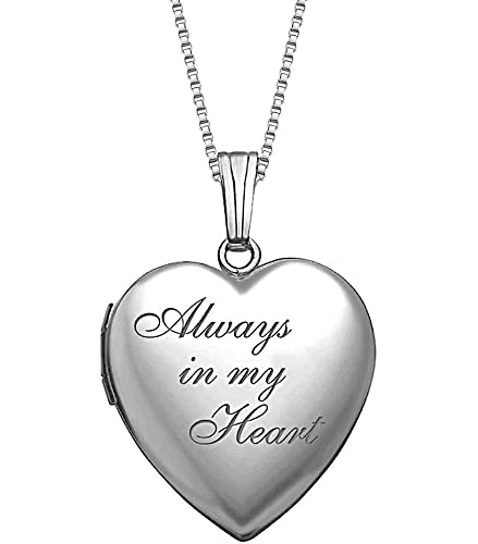 PicturesOnGold.com Always in My Heart Silver Heart Locket Pendant Necklace - 3/4 Inch X 3/4 Inch - Includes Sterling Silver 18 inch Chain (Locket Only 1)