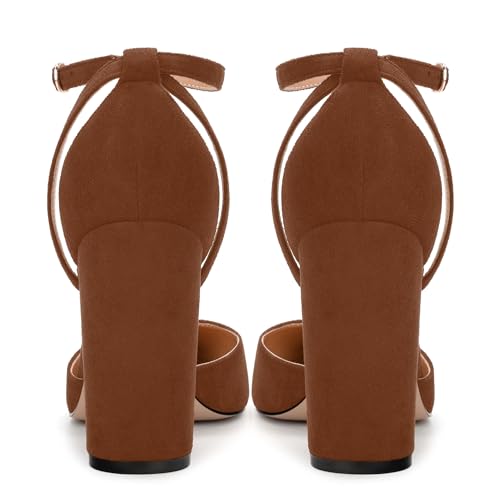 Pointed Toe Pumps - Fashion Ankle Strap Closed Toe Heels, Chunky Heels for Women4