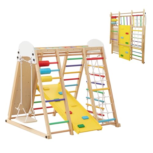 Image of 9-in-1 Foldable Indoor Jungle Gym, Wooden Kids Playset