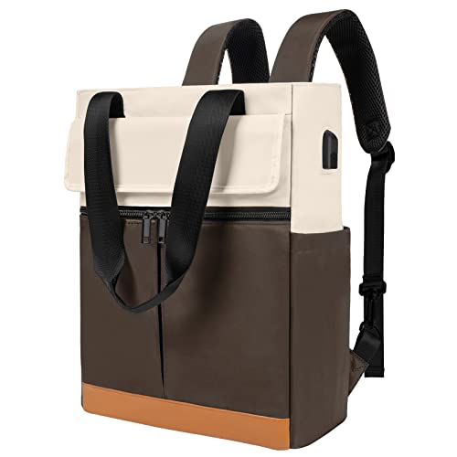 Women Convertible Tote Daypack Laptop Backpack Wide Top Open Work Backpack School Bags Travel Casual Backpack with USB Charging Port, Fits 15.6 Inch Laptop
