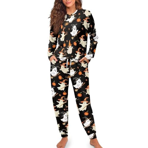 Image of Womens Lounge Set Long Sleeve Soft Pajama Sets Casual 2 Piece Pj Outfit Crewneck Sleepwear with Pockets Plus Size