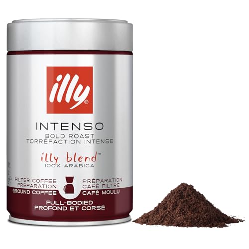illy Intenso Ground Coffee Dark Roast 100% Arabica Coarse Grind for Cafetiere & Filter Coffee Suitable for Drip Coffee Makers 250g Tin