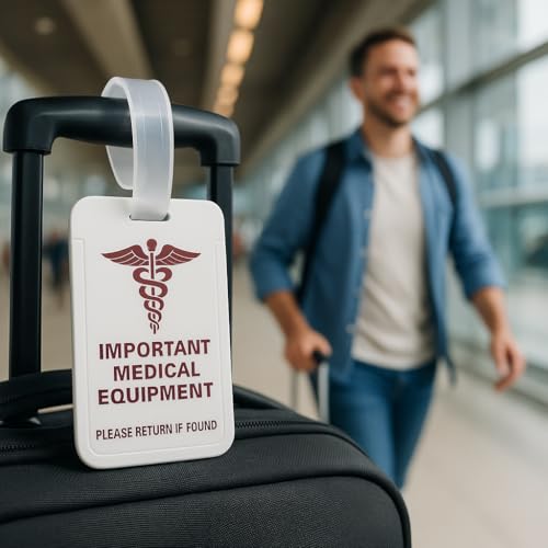 Image of CPAP Hose Holder & Bedside Organizer with T-Style Hook, Luggage ID Tag & Dust Cover - Nightstand CPAP Mask Hanger Stand for Tubing, Mat & Supplies - T-Hook + Luggage Tag