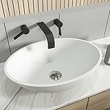 Cpingao 20' X 14' Oval Solid Surface Matte White Vessel Sink and Pop Up Drain Combo Egg Shape Above Counter Bathroom Vanity Bowl Sink, 2223