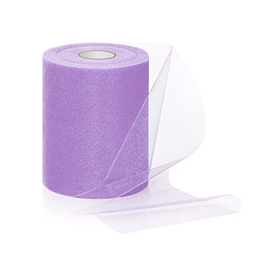 Tulle Fabric Roll 6 inch by 100 Yards Glitter Tulle Rolls Shimmer Color for Crafts Decorations Tutu Weddings Costumes Skirts Parties Gift Bow (Lavender)