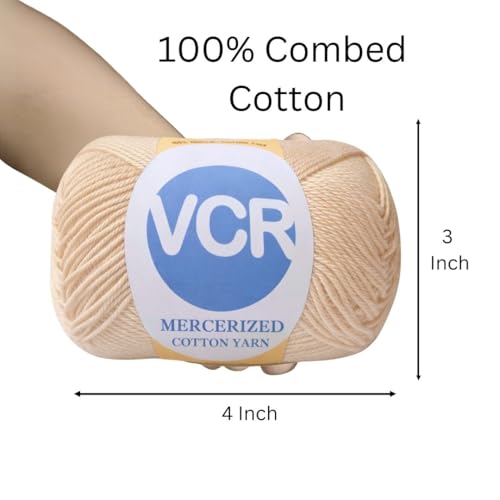 Image of VCR 4 Ply Beige 100% Mercerized Cotton Yarn, 60 Grams Hank, 190 Meters Length, Cotton Combed Ball, Smooth and Glossy Crochet Yarn for Crochet and Knitting, Pack of 1, Suitable for DIY Crafts