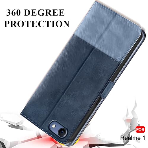 Image of TheGiftKart Flip Back Cover Case for Realme 1 | Dual-Color Leather Finish | Inbuilt Stand & Pockets | Wallet Style Flip Back Case Cover for Realme 1 (Faux Leather, Blue & Sky)