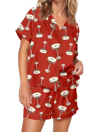 Image of SHESHOW Satin Pajamas for Women Set Preppy Animals Pjs Short Sleeve Shorts 2 Piece Loungewear Sets XS-XXL