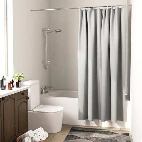 Image of Encasa XO Shower Curtain Waterproof | ZZ Light Grey Bathroom Curtains for Women & Men with 10 Hooks | Easy Installation | Quick-Drying Curtains | (183x183 cm)