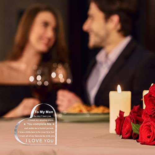 Yulejo To My Man Gift For Him Acrylic Anniversary Birthday Gifts For Boyfriend I Love You Gift For Him Fiance Husband Keepsake For Groom Engagement Wedding Christmas Father's Day (Heart Style) #TOP4