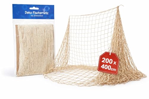 Fischernetz für Maritime Dekoration Deko Netz naturfarben 200 × 400 cm Seilnetz im Küsten- & Strandstil für Wand Party & Schaufenster