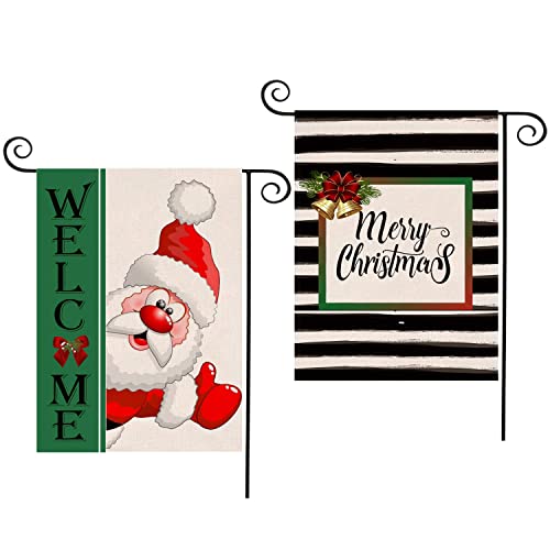 2 Pack Christmas Garden Flag Watercolor Stripes&am... Christmas Jamboree