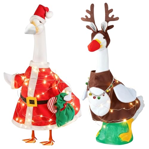 2 Set Porch Goose Christmas Outfits for 23-inch Christmas Funny Porch Goose Costumes for Yard Lawn Patio Outdoor Garden Goose Statues Decor (Christmas & Reindeer)