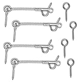 4PCS Spring Hook and Eye Safety Latch, Hook and Eye Latch for Door 3-Inch Wire Gate Hook and Eye Latch Stainless Steel Latch Hook with Mounting Screws for Sliding Door Barn Door Gate Window Cabin