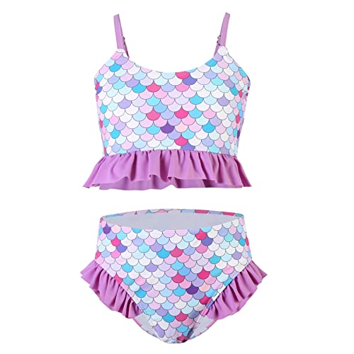 Image of Girls Swimsuit Two Piece 6-16 Years Floral Swimwear Ruffle Bathing Suit Mermaid Tankini