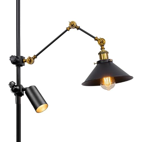 Yequandec Clamp Mount Type 9.8ft Plug Cord Telescopic Adjusted Arm Metal Light E26 Base, Adjusted Angle GU10 Base Lamp Vintage Design Tool-Free Installation for Bedside Store Rentals(No Bulb)