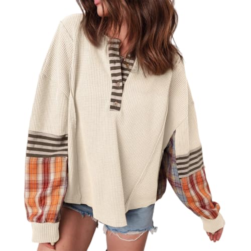 Sudadera de punto gofre para mujer di adiós al frío con este suéter casual de botones