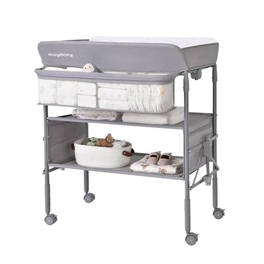 Baby Changing Table with Wheels, Maydolly Portable Foldable Changing Table, Waterproof Diaper Changing Station, Adjustable Height Changing Station, Mobile Nursery for Newborn and Infant (Grey)