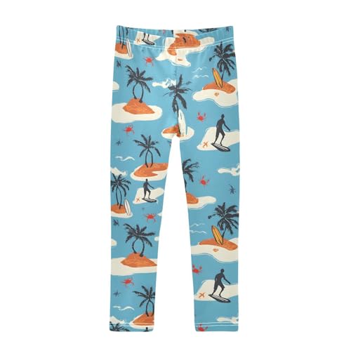 Island Palm Tree Blue Sea Girls Leggings Ultra Soft Compression Yoga Gym Pants for Kids 4-10T