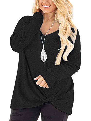 Image of DOLNINE Womens Plus Size Knotted Tops Long Sleeve Tee Shirts Loose Casual Blouse