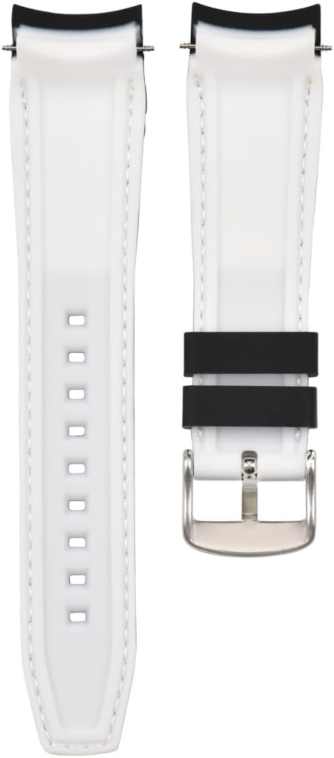 Ewatchparts 22mm Curved Rubber Strap Perforated Compatible With Citizen Eco Drive Watch Black With White Stitching