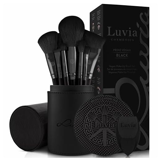 Make-up Pinselset Luvia, Prime Vegan Pro - Black, 12 Schminkpinsel inkl. Pinselaufbewahrung, Blender Schwamm & Reinigungsmatte Für Kosmetikpinsel, In Schwarz & Rosegold