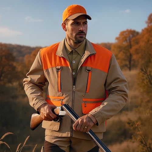 Image of NEW VIEW Upland Hunting Vest for Men- Blaze Orange, Pheasant Hunting Vest with Game Pouch, Bird Hunting Vest for Quail
